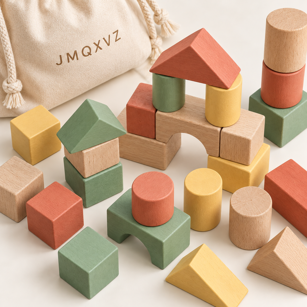 JMQXVZ Storybook Wooden Building Blocks — detail view
