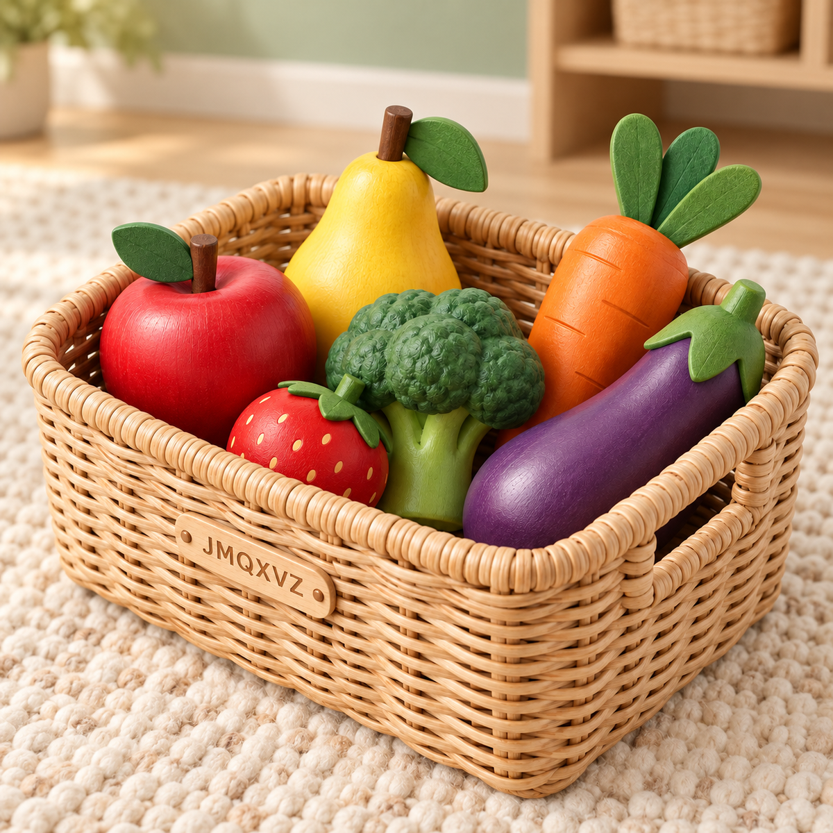 JMQXVZ Little Market Pretend Produce Basket — lifestyle view